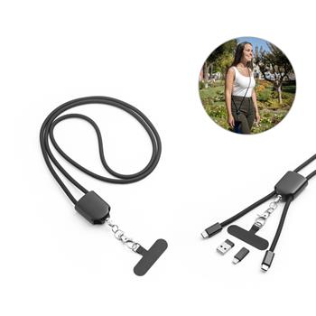 Cordón con soporte para smartphone incluido, cable USB-C y varios adaptadores en ABS reciclado y TPE reciclado ZEWAIL