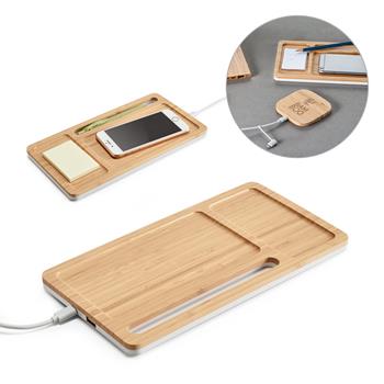 Organizador de sobremesa con cargador inalámbrico de 15W en bambú y ABS Mott
