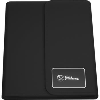 Libreta A5 con batería externa inalámbrica de 5 W y 4000 mAh y logotipo retroiluminado "SCX.design O18"